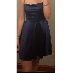 Elegant Navy Blue Satin Dress